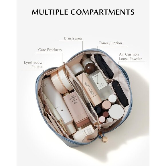 Women AJ Blue Large Capacity Cosmetic Travel Makeup Waterproof Portable Bag - Picture 2 of 5